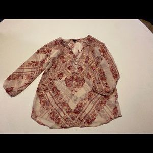 Maurices Cream and Rust Floral Peasant Blouse